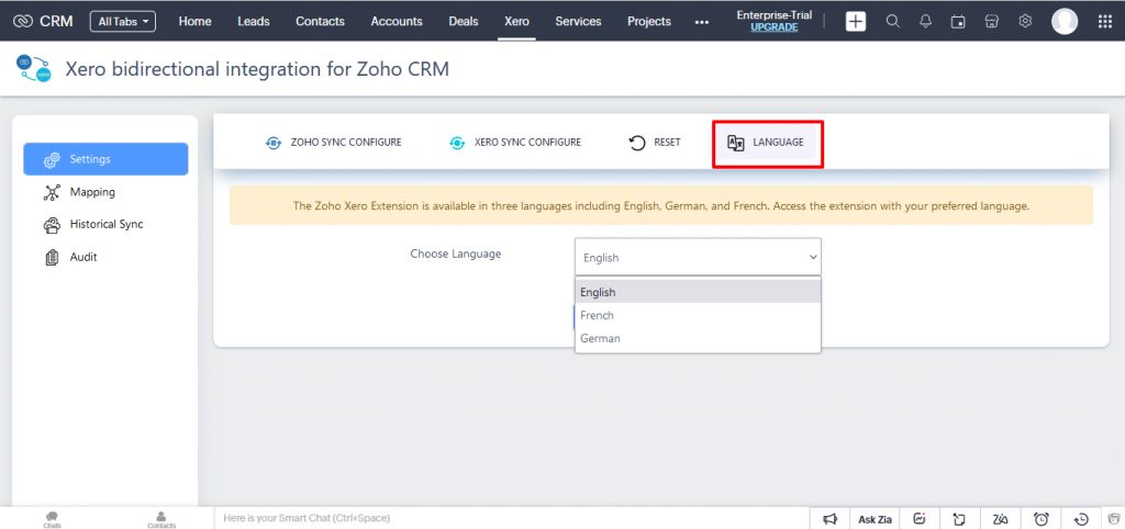 Zoho Xero- Update Language