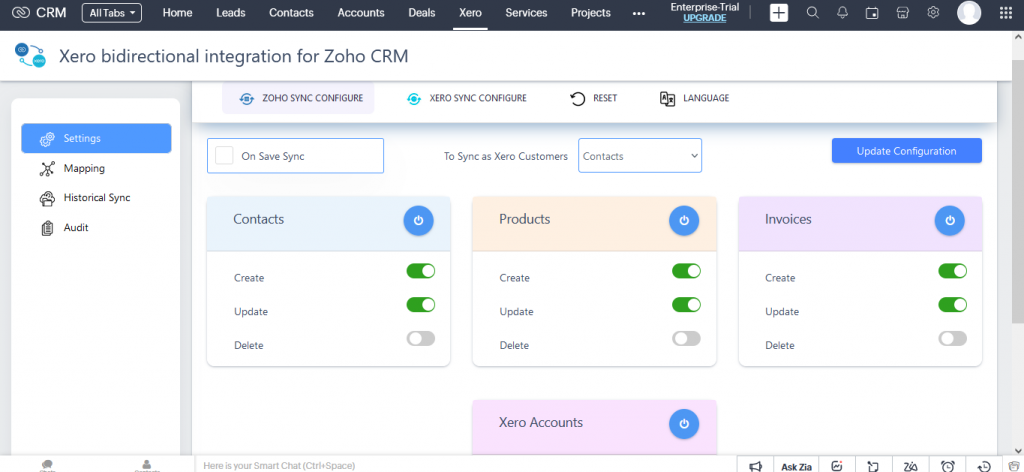 Zoho Xero - Zoho sync configuration