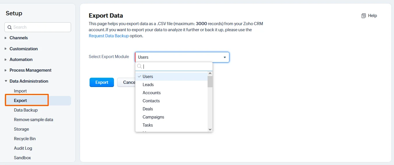 Zoho-Admin-Guide-Export-data