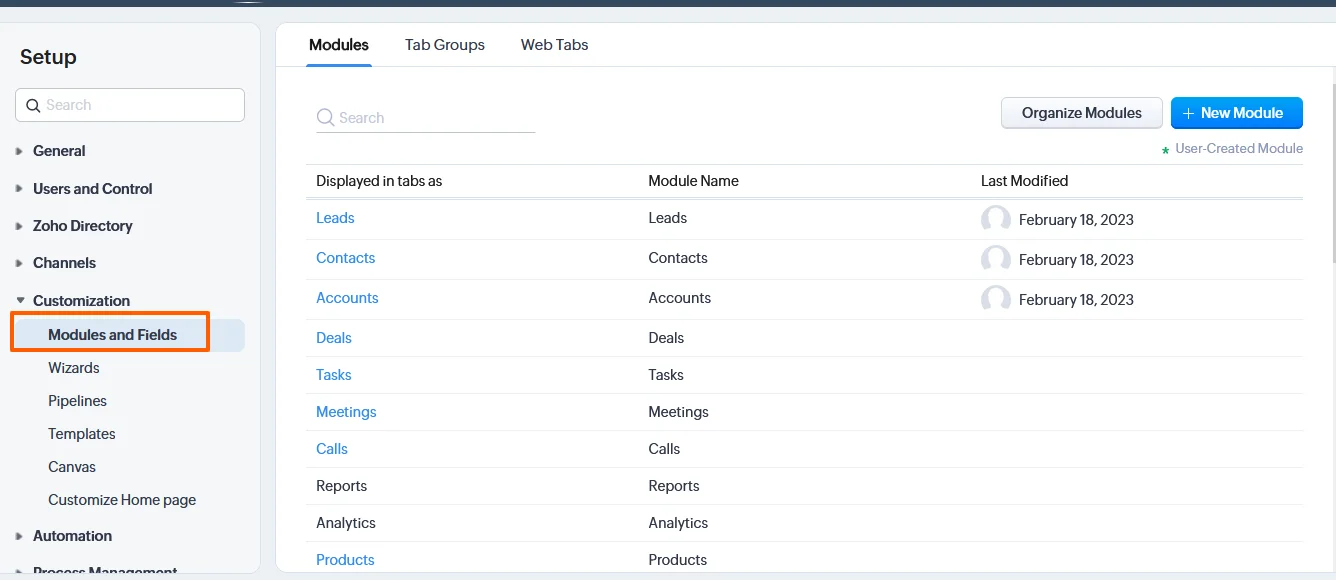Zoho-Admin-Guide-Modules-and-Fields