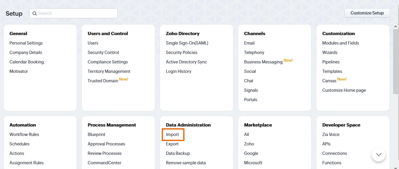 Zoho-Admin-guide-Data-Import