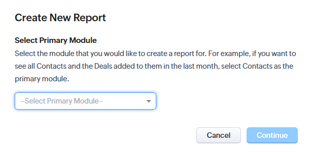 Zoho Advanced Guide Report primary module