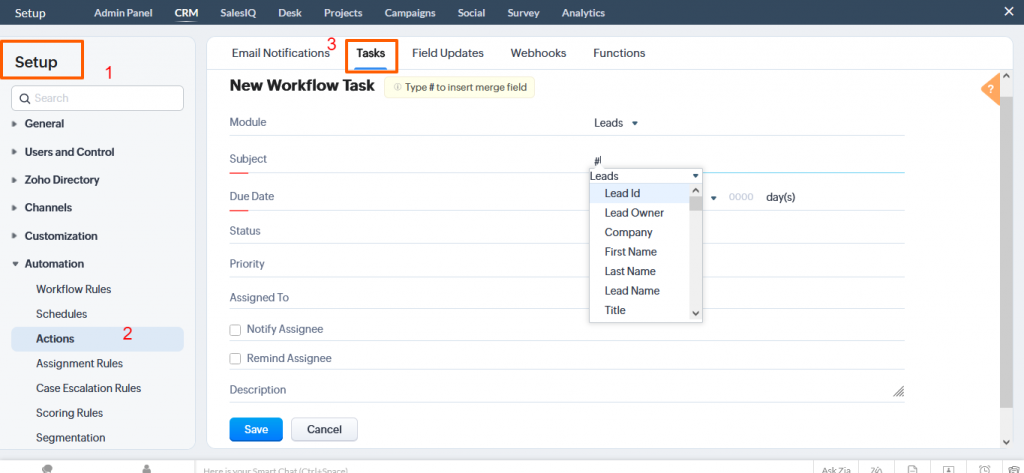 Zoho Advanced Guide Workflow Tasks