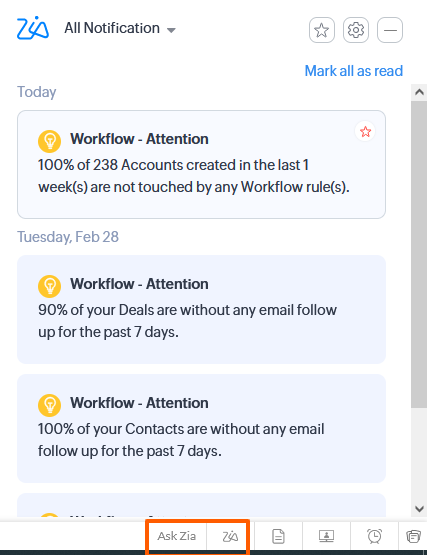Zoho Advanced Guide Zia Notification