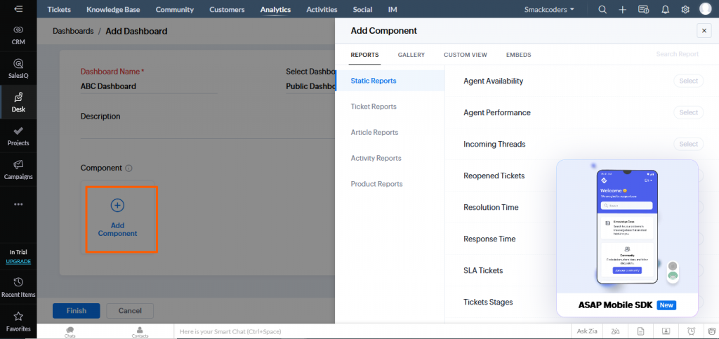 Zoho advanced guide add components