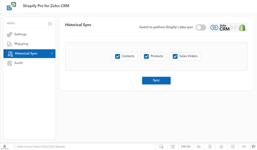 Zoho Shopify- Historical Sync Option