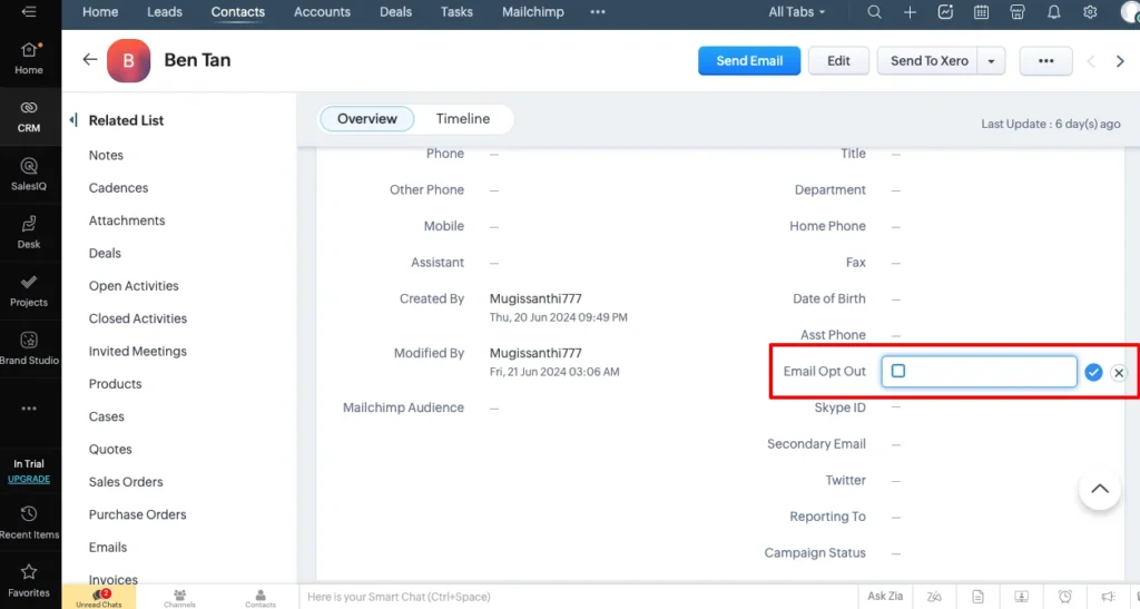 Zoho Mailchimp Extension 14 Zoho CRM Mailchimp Email Opt Out