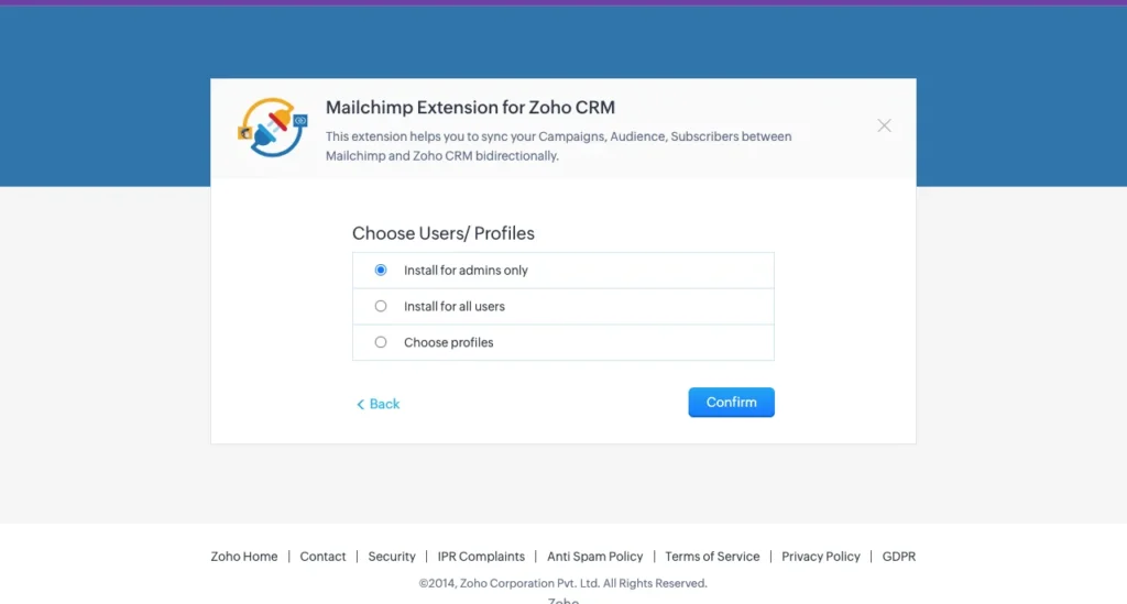Zoho Mailchimp Extension 4 Zoho Mailchimp Choose User profile