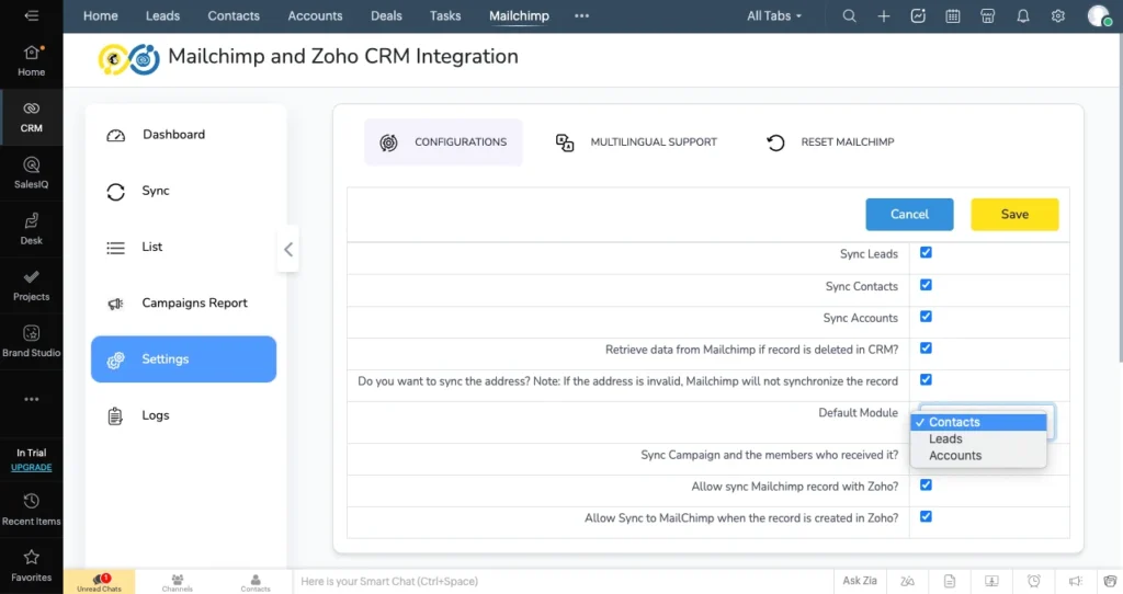Zoho Mailchimp Extension 7 Zoho Mailchimp Configuration