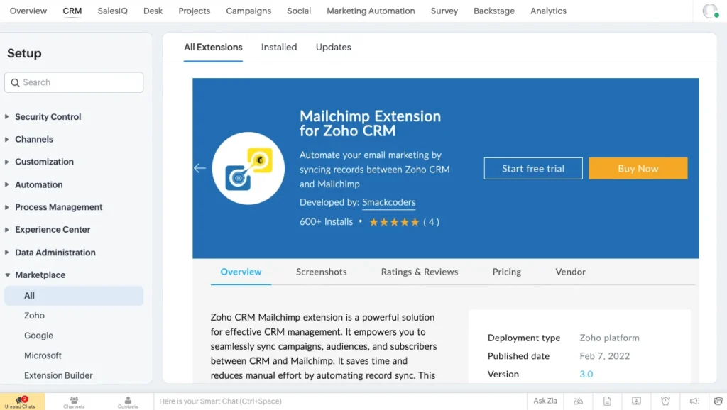 Zoho Mailchimp Extension 1 Zoho Mailchimp Install from Marketplace 1