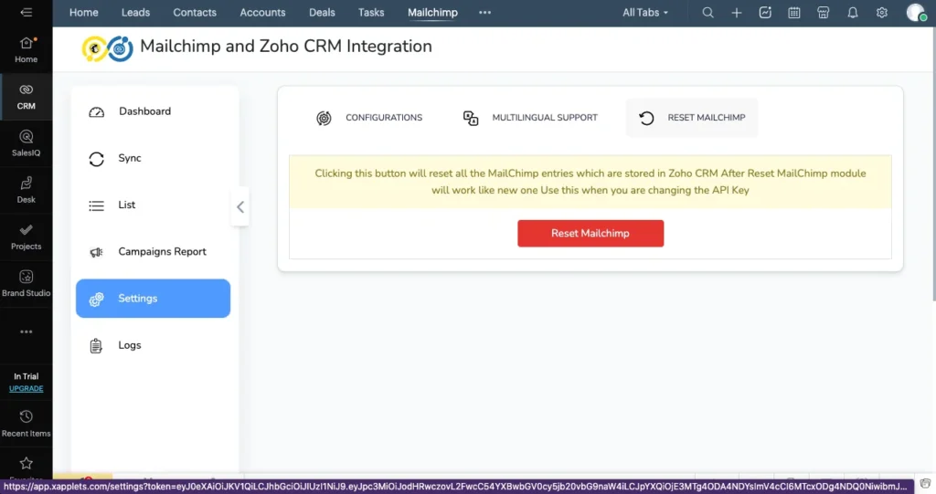 Zoho Mailchimp Extension 8 Zoho Mailchimp Reset Mailchimp