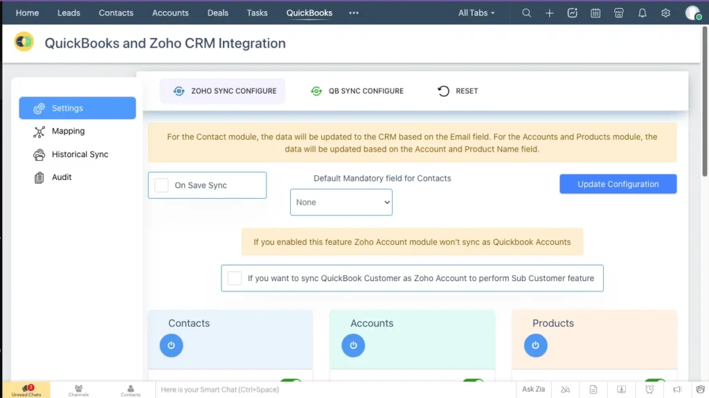 Zoho QuickBooks Extension 2 Zoho QB COnfiguration