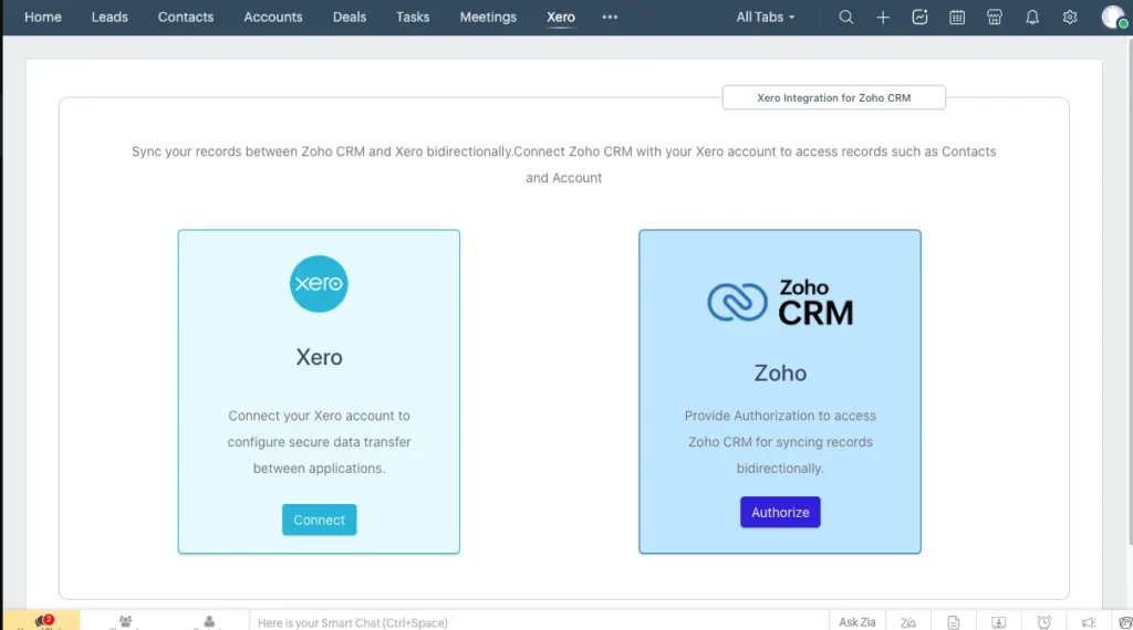 Xero Zoho CRM Integration: Getting Started 1 Zoho Xero Connect and Authorize