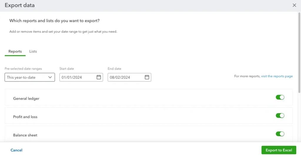Advanced Reporting Techniques in QuickBooks 8 Advanced reporting Export to Excel