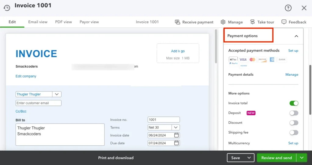 How to Customize Invoices in QuickBooks 7 Customize Invoice Payment Options