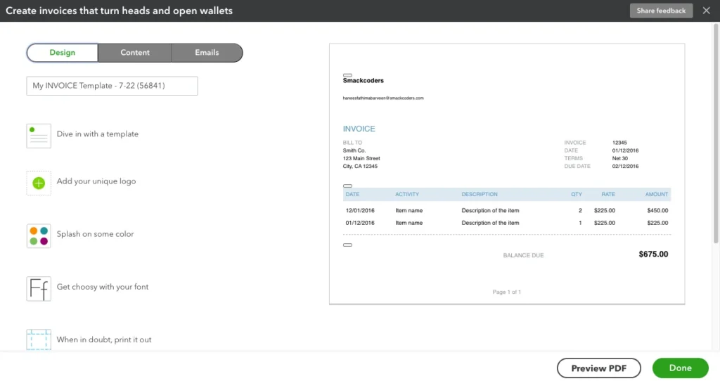 How to Automate Your Finances with QuickBooks 2 Customize-invoice-Invoice-Design