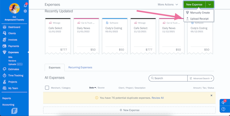 Managing Expenses Efficiently with FreshBooks 4 Freshbooks-Upload-Receipt-feature