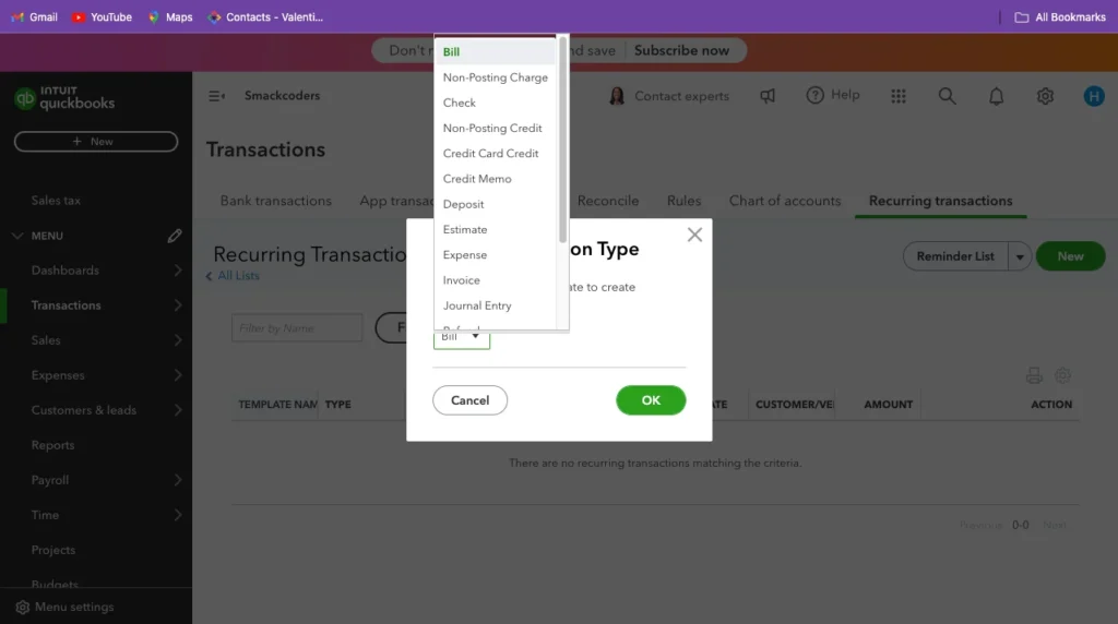 Top 10 QuickBooks Tips and Tricks for Small Businesses 8 QuickBooks Tips Types of Recurring Transactions