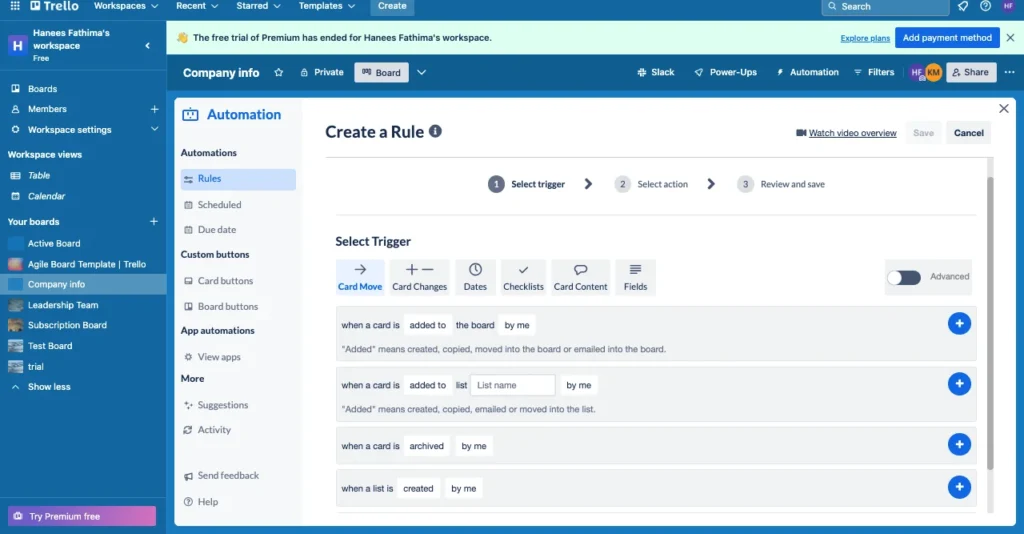 Customizing Trello Boards for Your Team 5 Trello- Create a rule- Automation