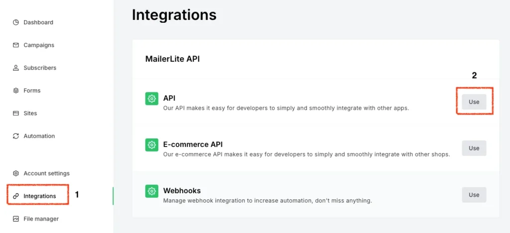 MailerLite Integration for Zoho CRM 2 MailerLite-Use-API